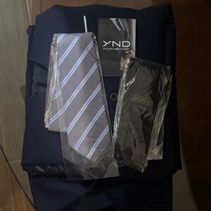 YND Men's Navy Suit with Striped Tie